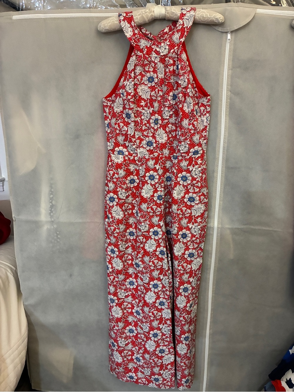 LOFT Red Floral Halter Jumpsuit